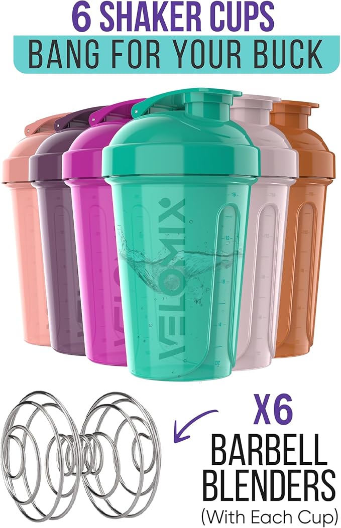 '-6 PACK- 20 OZ Protein Shaker Bottles for Protein Mixes, Shaker Cups for Protein Shakes, Small Shaker Bottle Pack, Shaker Cup, Shakers for protein Shakes (Rose Garden - 6 Pack)-GravixFit