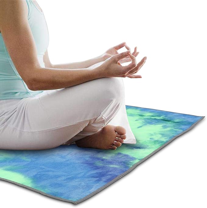 Yoga Towels , Non Slip Hot Yoga Towel Skidless Waffle Texture, 100% Absorbent Odorless Microfiber Yoga Blanket, Standard Sized 24 inchx72 inch Mat Towel,for Hot Yoga, Bikram, Pilates (Bule & Green)…1-GravixFit