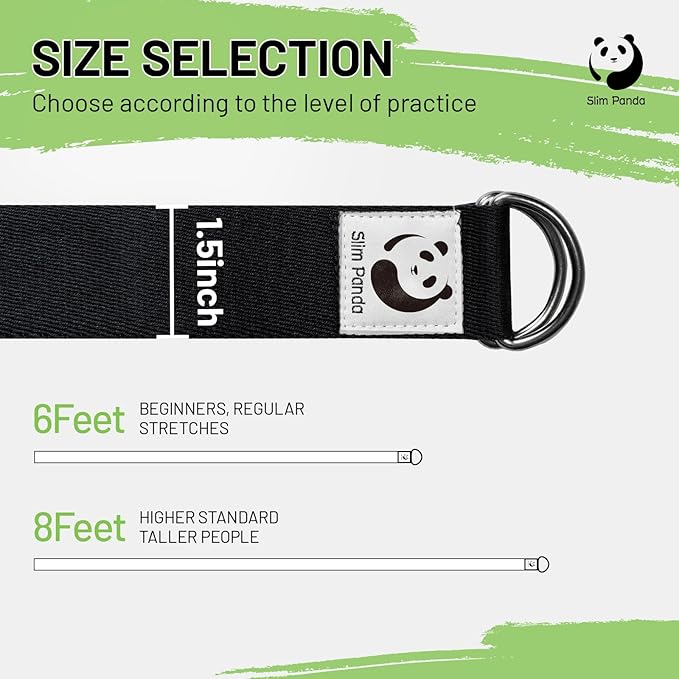Slim Panda Yoga Strap for Stretching,Cotton Yoga Strap with Adjustable D-Ring Buckle,Non-Elastic Yoga Belt for Pilates,Gym Workouts,Physical Therapy,Improve Flexibility-GravixFit