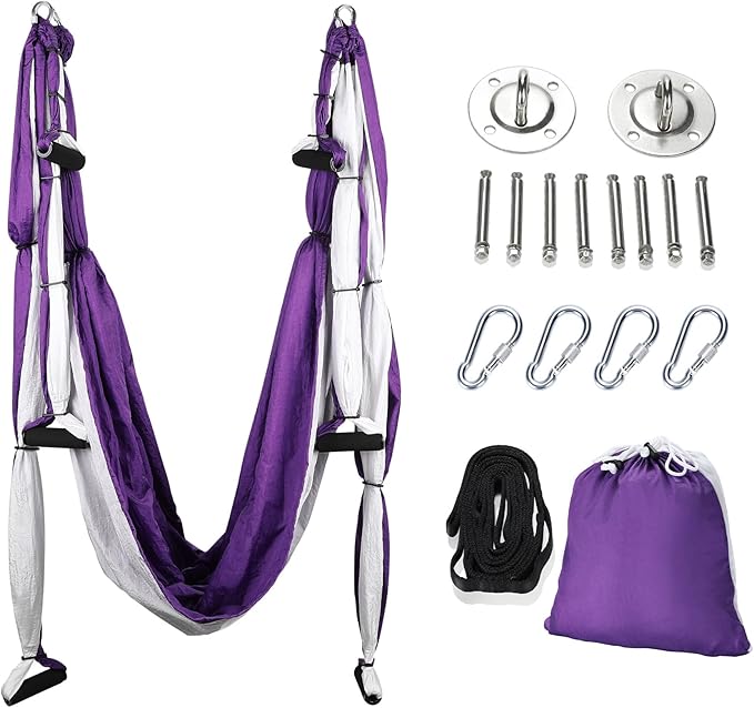 ZELUS Aerial Yoga Swing Sling Strong Yoga Hammock Kit Set Trapeze Inversion Equipment Include 2 Extensions Straps and Ceiling Mounting Kit-GravixFit