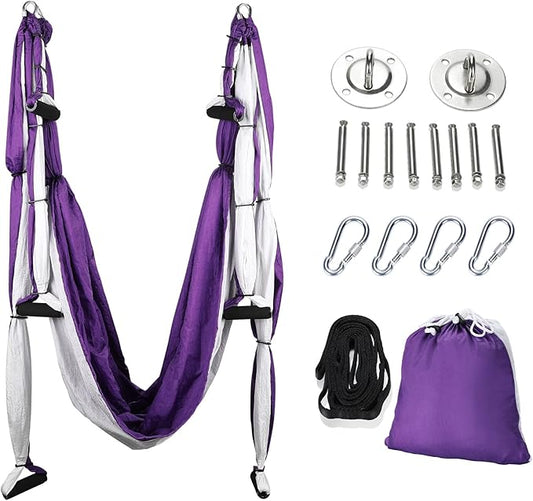 ZELUS Aerial Yoga Swing Sling Strong Yoga Hammock Kit Set Trapeze Inversion Equipment Include 2 Extensions Straps and Ceiling Mounting Kit-GravixFit