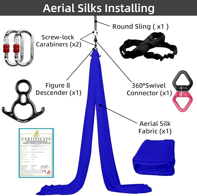 PRIOR FITNESS Aerial Silks Kit Colorful 9/15/20 Yards 40D Nylon Fabric Hammock Set With Hardware & Guide for All Levels Of Aerial Yoga Practice and Acrobatic Flying For Adults Aerial silk-GravixFit