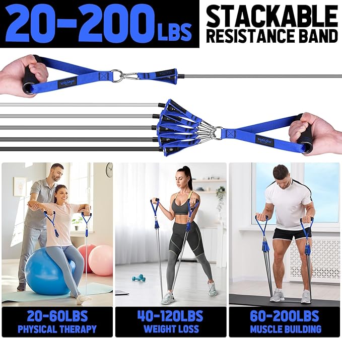 WALITO Resistance Bands Set - Exercise Bands with Handles, Door Anchor, Legs Ankle Straps, for Heavy Resistance Training, Physical Therapy, Muscle Training, Yoga, Home Workouts-GravixFit