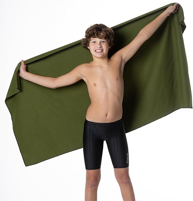 Flow Hydro Sport Towel - Microfiber Quick Dry Swimming Towels for Swim, Pool, Triathlon, and Other Water Sports in Medium, Large, Extra Large, and Hooded Sizes (Army Green, X-Large (72" x 40"))-GravixFit