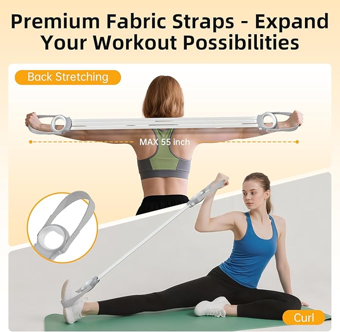 Figure 8 Fitness Resistance Bands with Handles, 20-60lb Adjustable Elastic Excercise Band, Non-Slip Fabric Silicone Bands for Strength Stretch Flexibility Training Arms Back Shoulder Chest Legs-GravixFit