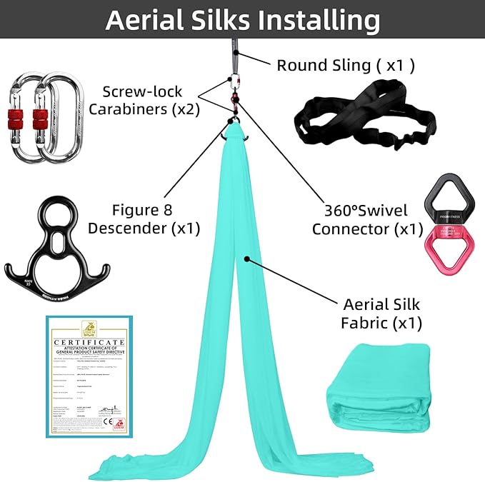 PRIOR FITNESS Aerial Silks Kit Colorful 9/15/20 Yards 40D Nylon Fabric Hammock Set With Hardware & Guide for All Levels Of Aerial Yoga Practice and Acrobatic Flying For Adults Aerial silk-GravixFit