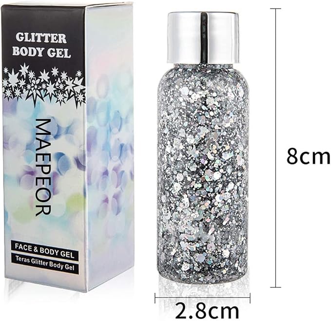 MAEPEOR Chunky Face Body Glitter Gel 19 Colors Mermaid Sequins Holographic Body Glitter Gel Long-Lasting Festival Makeup Glitter Paint for Face Body Hair Nails (30g, 03 Pink)-GravixFit