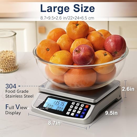 110lb Food Scale, Commercial Kitchen Scale with Price Computing, Plug-in Usable, 0.05oz/1g, 304 Stainless Steel, for Cooking, Vegetables, Farm, Industry, Counting. LC300-GravixFit