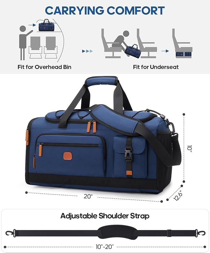 Gym Bag for Men and Women with Shoe & Laptop Compartment, 3-in-1 Sports Travel Duffel Bag Anti-Theft Weekender Carry-On Backpack for Airplane & Workout, Overnight Travel Bag,35L (Blue, Medium)-GravixFit