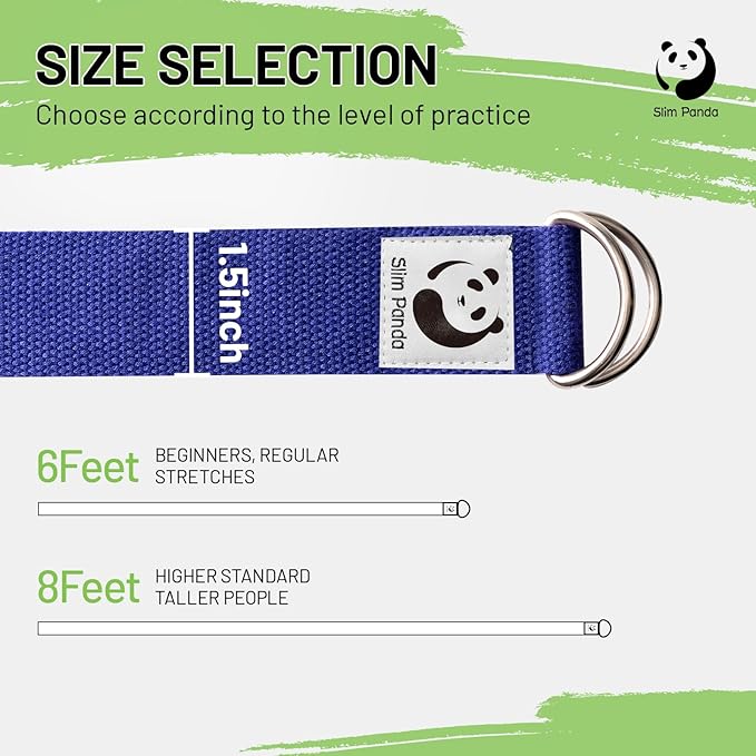 Slim Panda Yoga Strap for Stretching,Cotton Yoga Strap with Adjustable D-Ring Buckle,Non-Elastic Yoga Belt for Pilates,Gym Workouts,Physical Therapy,Improve Flexibility-GravixFit