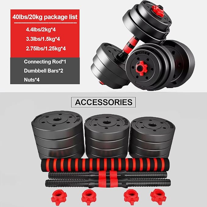 Adjustable Dumbbell Set, 5-44 lbs Free Weight Set with Connector for Barbell, Dumbbells, Push-Up Options, Fitness Exercises for Home Gym Suitable Men/Women-GravixFit