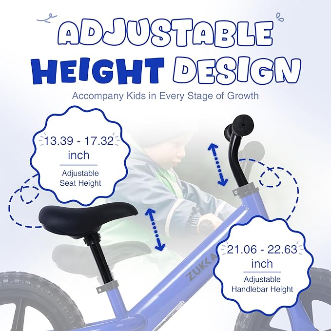 12 inch Toddler Balance Bike Adjustable Handlebar & Seat Anti-Slip Grip Suitable for 2-5 Years Old with Footrest Lightweight for Tolddlers Boys Girls Multiple Colors to Choose-GravixFit