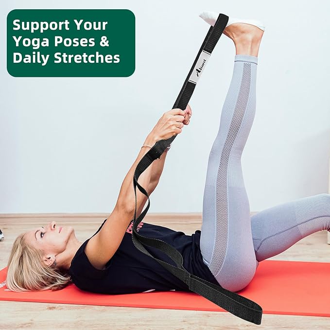 Stretching Strap Yoga Straps for Physical Therapy, 10 Loops Non-Elastic Stretch Band for Pilates, Flexibility, Exercise and Gymnastics-GravixFit