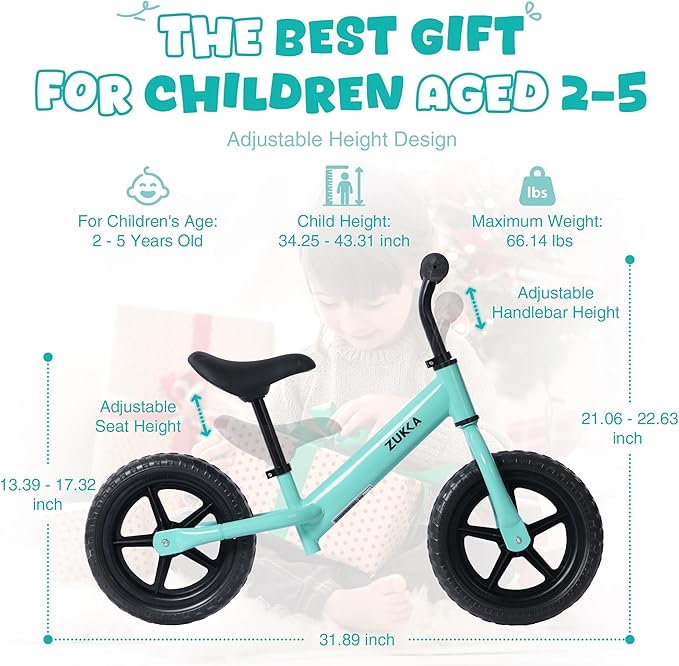 12 inch Toddler Balance Bike Adjustable Handlebar & Seat Anti-Slip Grip Suitable for 2-5 Years Old with Footrest Lightweight for Tolddlers Boys Girls Multiple Colors to Choose-GravixFit