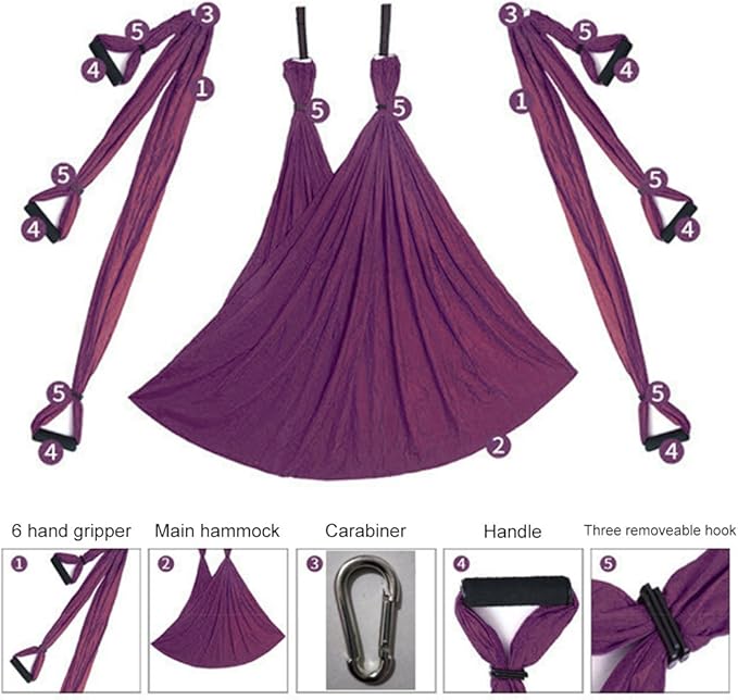 Aerial Yoga Swing Set with 2 Extension Straps - Anti-Gravity Aerial Yoga Hammock Sling for Inversion Exercises, Indoor Outdoor Home Gym Fitness Equipment-GravixFit