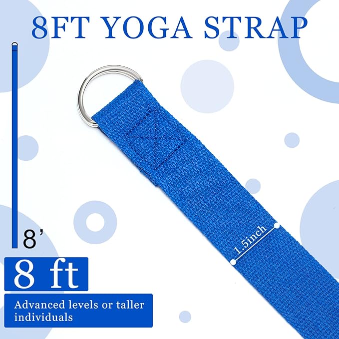 6 Pcs Yoga Strap for Stretching 8 Ft Yoga Exercise Adjustable Straps Bands with Safe Adjustable D Ring Buckle for Pilates Gym Workouts Fitness Improves Sitting Posture-GravixFit