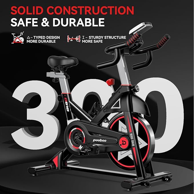 POOBOO Exercise Bike, Stationary Bike for Home Gym, Indoor Cycling Bike w/Comfortable Seat Cushion & Tablet Mount, Silent Belt Drive Indoor Bike for Cardio Workout-GravixFit