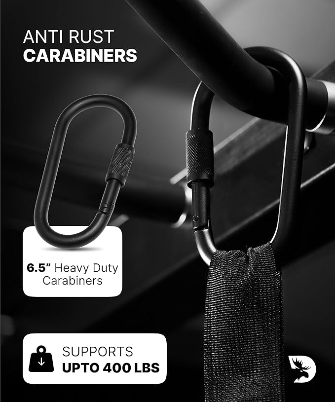 DMoose Fitness Hanging Ab Straps for Pull Up Bar & Core Strength Training - Soft Padded Exercise Straps for Ab Swing & Leg Raises, Hang Bar Strap with 2 Steel Carabiners - Abs Equipment for Home & Gym-GravixFit