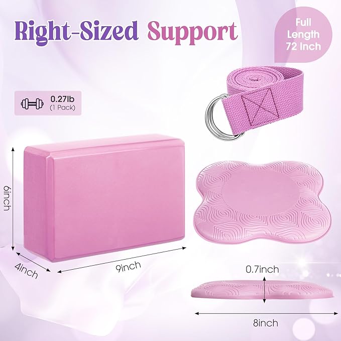 5 Pcs Yoga Blocks Knee Pads Yoga Strap Set Soft Premium Foam Blocks Accessories for Pilates Meditation General Fitness Stability, Kneeling, Balance, Deepen Stretches and Toning-GravixFit