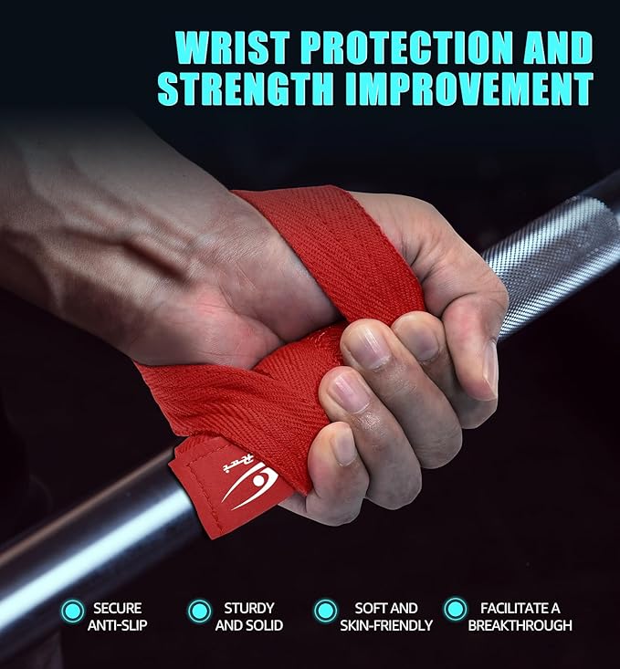 HiRui Cotton Lifting Wrist Straps (Pair) for Weightlifting Powerlifting Bodybuilding Strength Training | Wrist Support Wraps for Enhanced Grip & Stability - Soft & Durable, 13 inch Fits All-GravixFit