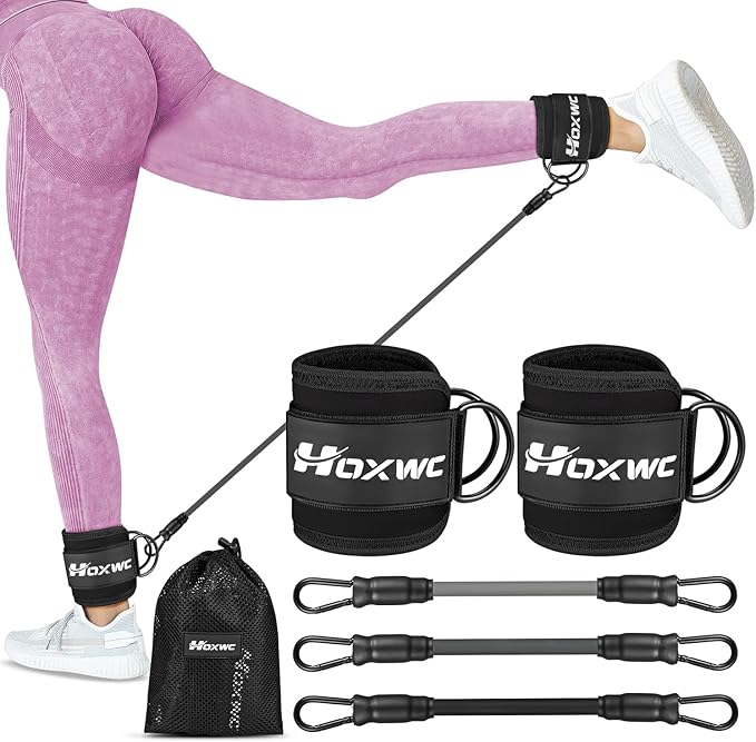 Ankle Resistance Bands with Cuffs, Ankle Bands for Working Out, Ankle Resistance Band for Leg, Booty Workout Equipment for Kickbacks Hip Fitness Training, Exercise Bands for Butt Lift Women-GravixFit