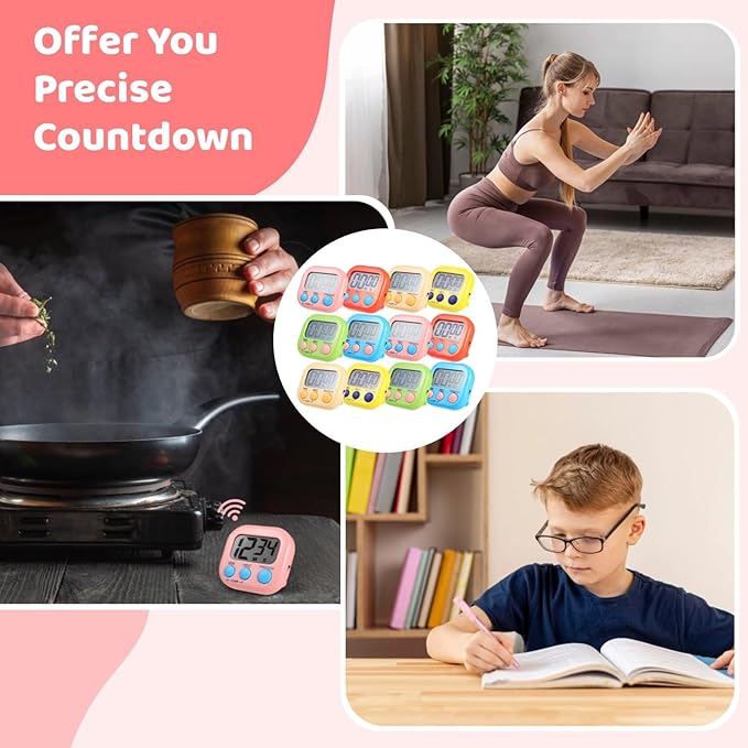 12 PCS Bulk Digital Timer, Timers for Classroom, On/Off Switch Minute Second Countdown Big LCD Display Timer, Loud Alarm for Exercise Cook Baking Teacher-GravixFit