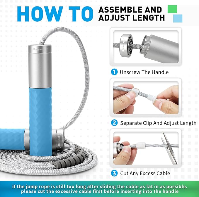 Weighted Jump Rope for Men, Women (1.5LB) - Alloy Steel Handles, Speed Skipping Rope, Gym,Indoor/Outdoor - Fitness, Workout, Boxing - Solid PVC & Cotton Rope