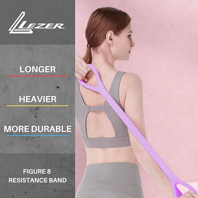 LEZER Figure 8 Resistance Band, Fitness Elastic Rope, Execrise Workout for Arm, Back, Chest and Shoulder, Yoga, Pilates, Stretching, Physical Therapy Equipment-GravixFit