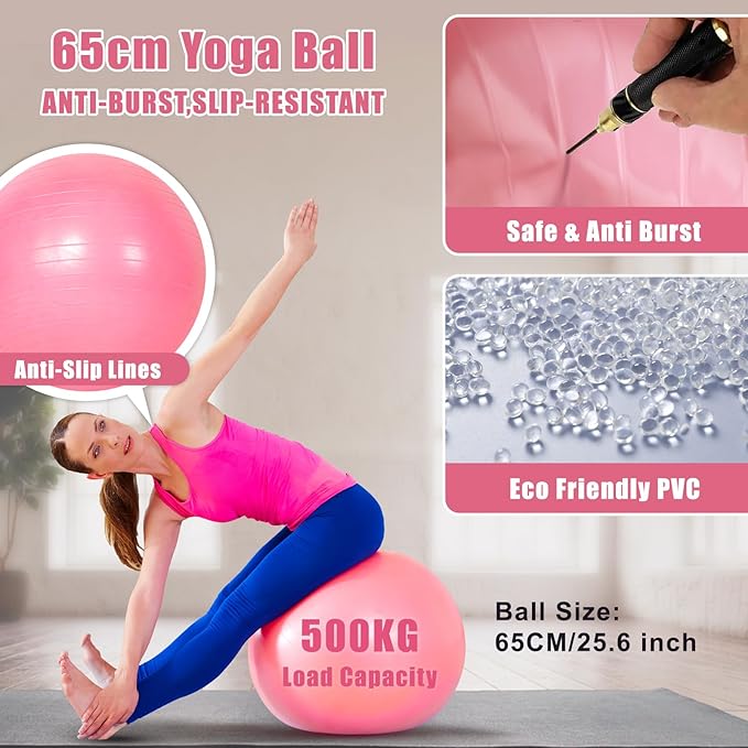 Pilates Kit for Home Workouts Women, Pilates Equipment with Pelvic Floor Exercise Devices, Figure 8 Resistance Band,Booty Bands, Large Yoga Ball for Pregnancy, Kegel Exercise, Physical Therapy-GravixFit