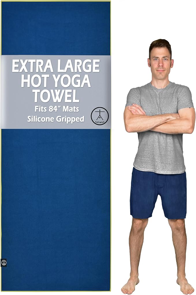 Tatago Hot Yoga Mat Towel Non Slip for Hot Yoga (72-84 inch Mats) Our Hot Yoga Towel Non Slip Silicone Dabs & Absorbent Microfiber Blend Gives You More Grip As You Drip! (Azuloro, XL - 84")-GravixFit