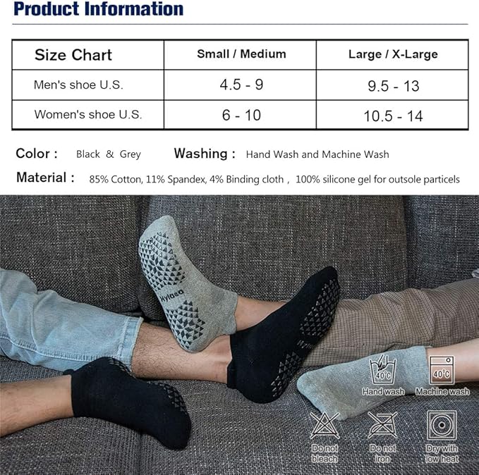 Hylaea Unisex Non Slip Socks with Grip for Yoga, Hospital, Pilates, Barre | Ankle, Cushioned-GravixFit
