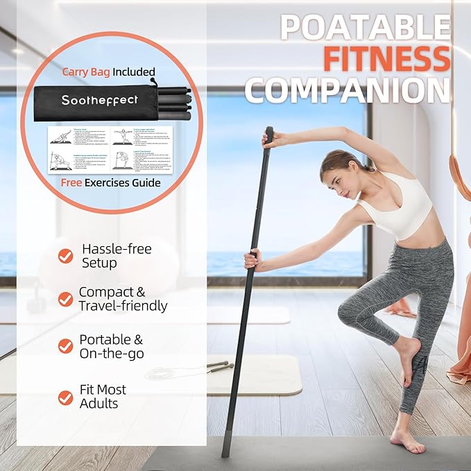 Yoga Stick 5 ft Sturdy Steel, Adjustable Stretching Stick for Mobility, Flexibility and Balance, Versatile Exercise Stick with 4 Steel Rods & Foam Handles for Fitness, Rehabilitation, and Posture-GravixFit