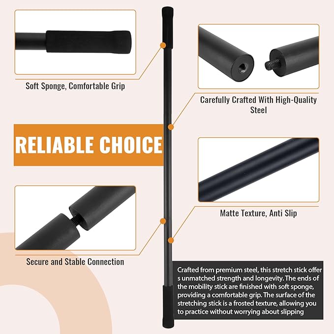 Yoga Stick 5ft Mobility Stick, Sturdy Steel Exercise Bar Adjustable Stretching Stick for Mobility, Training, Flexibility and Balance, Versatile Stretch Bar with 4 Steel Rods & Foam Handles-GravixFit