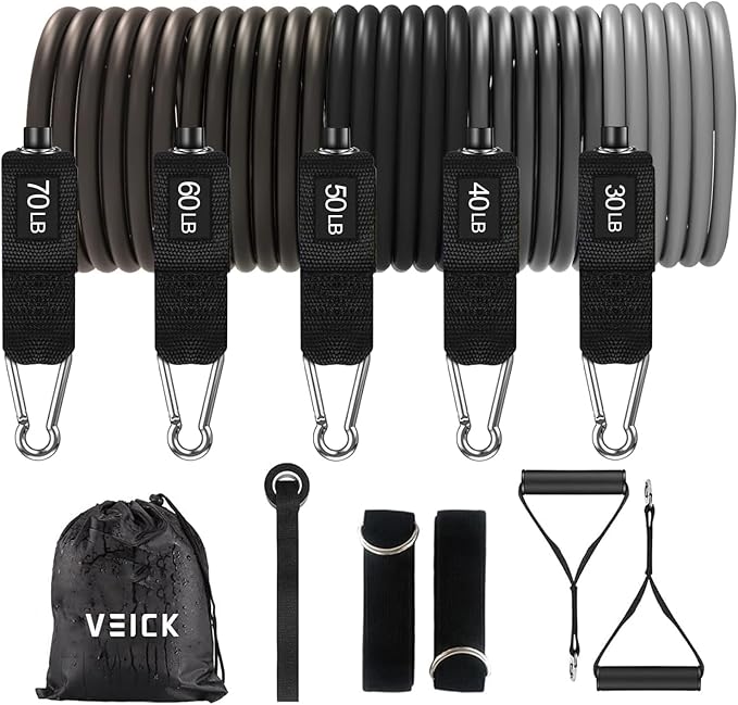 VEICK Resistance Bands, Exercise Bands for Working Out with Handles, Elastic Workout Bands for Men Women, Exercising Bands for Strength Training Equipment at Home Gym-GravixFit