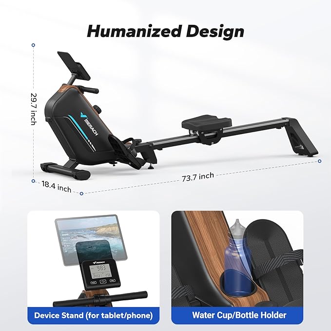 MERACH Rowing Machines for Home, Powerful Electromagnetic Row Machine with 51.2" Extended Rail, 16-Level Handle Resistance Adjustment Rower, 350 LBS Load Capacity, Ergonomic Comfort Seat, Easy Storage-GravixFit