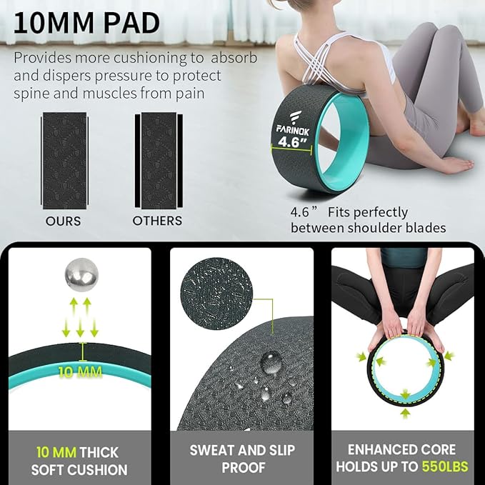 Yoga Wheel for Back Pain Relief, Back Roller Wheel with Extra Cushion, Wider & Thickest Foam, Stretches and Strengthens Core Muscles-GravixFit