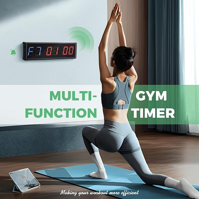 15'' Bluetooth Gym Timer Clock for Home Gym Digital Display Gym Clock Stopwatch Interval Workout Timer Adjustable Buzzer Volume with Remote and APP Control for Sport Boxing Fitness Kitchen-GravixFit