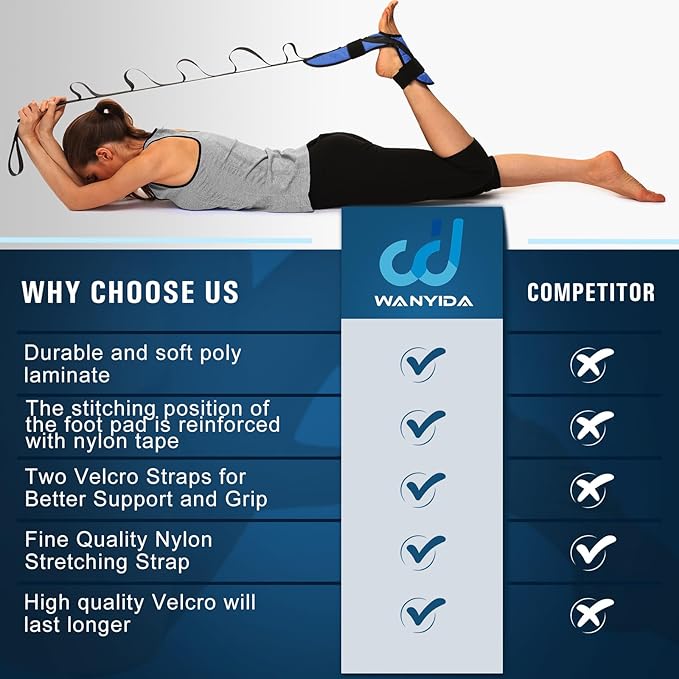 Foot and Calf Stretcher for Plantar Fasciitis, Achilles Tendonitis, Heel Spurs, Drop Foot. Yoga Stretching Strap for Leg, Thigh and Hamstring (Blue)-GravixFit