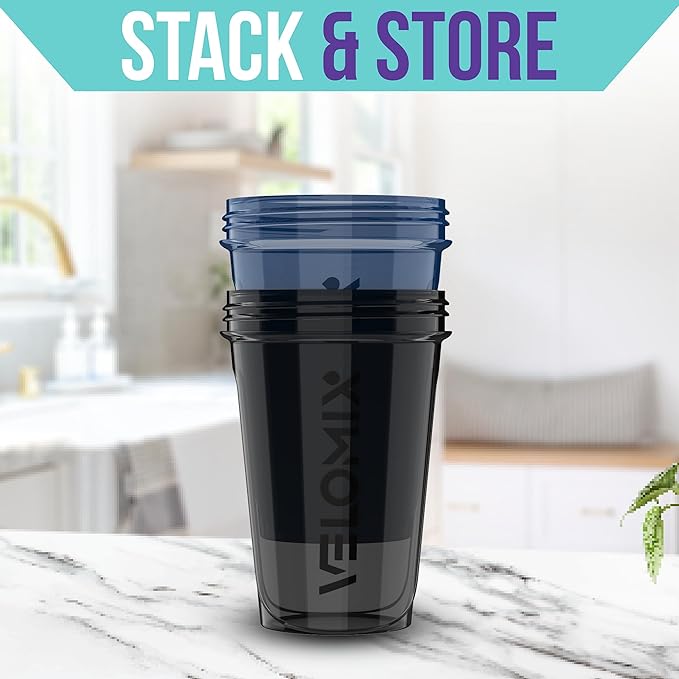 '-2 Pack- 20 oz Protein Shaker Bottles for Protein Mixes - 2x Wire Whisk, Leak Proof Shaker Cups for Protein Shakes and Pre Workout, Protein Shaker Bottle Pack, Protein Mixer Cup (Blue&Black)-GravixFit