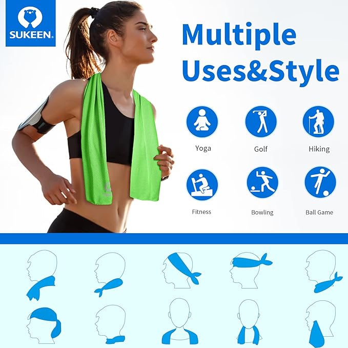 Sukeen 12 Pack Cooling Towel (40"x12"), Ice Towel Sets,Soft Breathable Chilly Towel,Microfiber Towel for Yoga,Sport,Running,Gym,Workout,Camping,Fitness,Workout-GravixFit