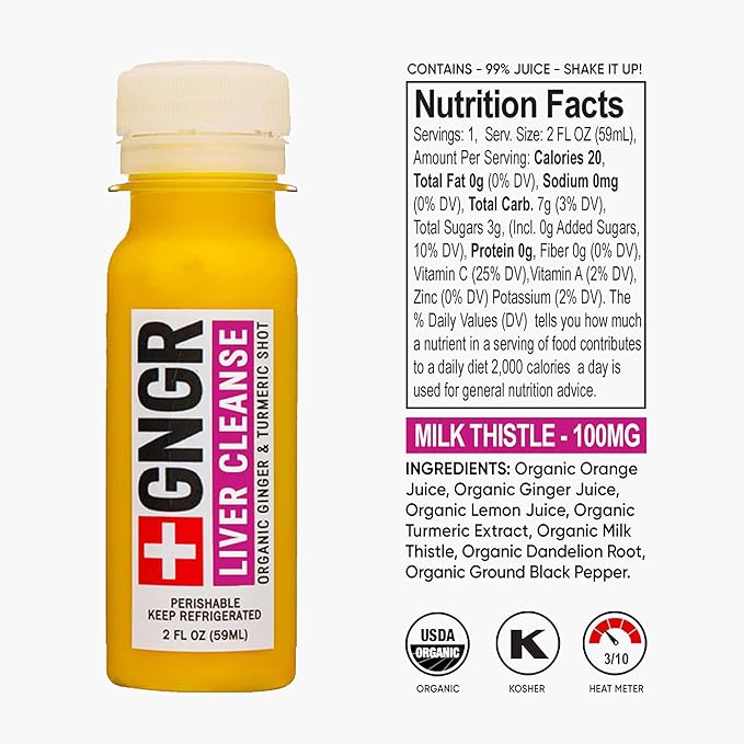 '+GNGR Liver Cleanse Shot, Cold-Pressed Ginger Shot with Milk Thistle, Dandelion Root, Turmeric Root, Immunity Shot for all natural Liver Support, Detox, Immunity, Digestion, Cleanse (2 Oz, Pack of 12)-GravixFit