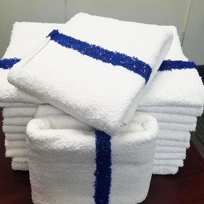 Towels N More 24x48 Soft Poolside Towels - 24 Large Super Absorbent Pool Towel White and Blue Center Stripe - Ideal for Home, Pool, Spa, Gym, Hotel, Motel Rental Room Use - 100% Cotton Bath Towels-GravixFit