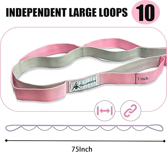 Stretching Strap Yoga Strap with Loops, Stretch Straps for Physical Therapy, Non-Elastic Exercise Strap for Pilates, Dance and Gymnastics with Workout Guide-GravixFit