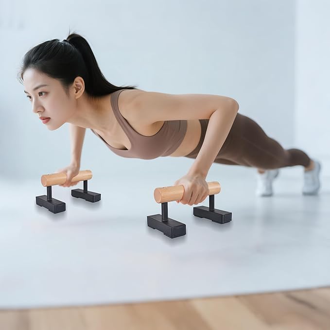 1 Pair Wood Floor Push Up Bars for Men, Anti-slip Handstand Parallettes Bars, Strength Training Push-Up Stands for Calisthenics, Fitness, Gymnastics, Workouts, Calistenia-GravixFit