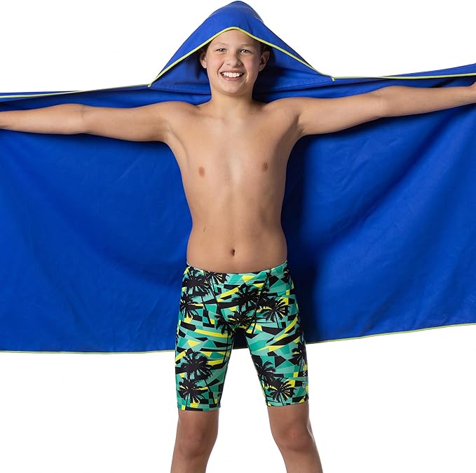 Flow Hydro Sport Towel - Microfiber Quick Dry Swimming Towels for Swim, Pool, Triathlon, and Other Water Sports in Medium, Large, Extra Large, and Hooded Sizes (Blue, Large w/Hood)-GravixFit