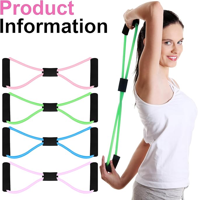 Figure 8 Shaped Resistance Bands -4-Pack Workout Bands with Handles Figure, 8 Exercise Bands for arm Shoulder Stretching, Leg Stretching, Yoga, Pilates, Home Gym Workout Equipment for Women Men-GravixFit