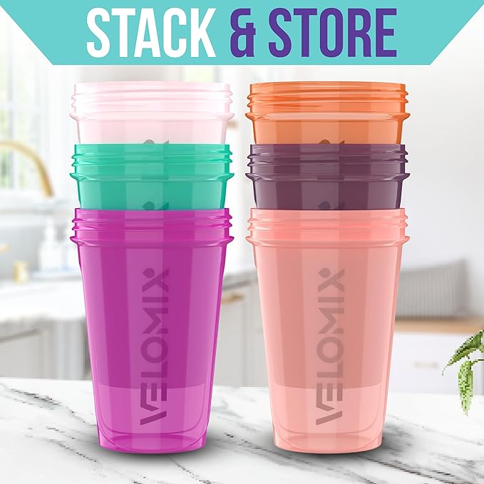 '-6 PACK- 20 OZ Protein Shaker Bottles for Protein Mixes, Shaker Cups for Protein Shakes, Small Shaker Bottle Pack, Shaker Cup, Shakers for protein Shakes (Rose Garden - 6 Pack)-GravixFit