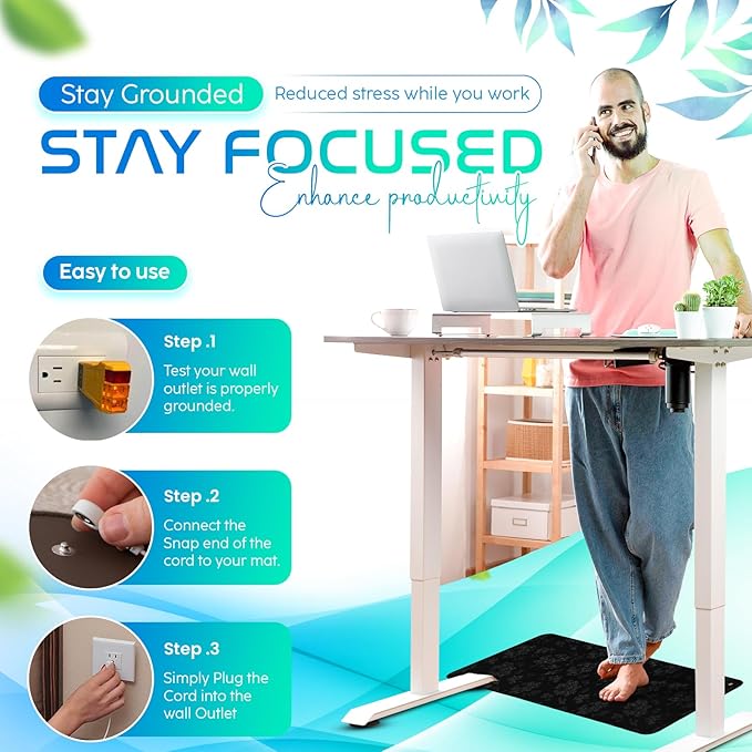 Grounding Mat for Feet, Chair & Yoga | Earthing Grounding Mat for Pain Anxiety Pain Relief, Inflammation | Spacious Grounding Pads for Sleep & Wellness | Includes Grounding Tester, Cable & Mat Tester-GravixFit