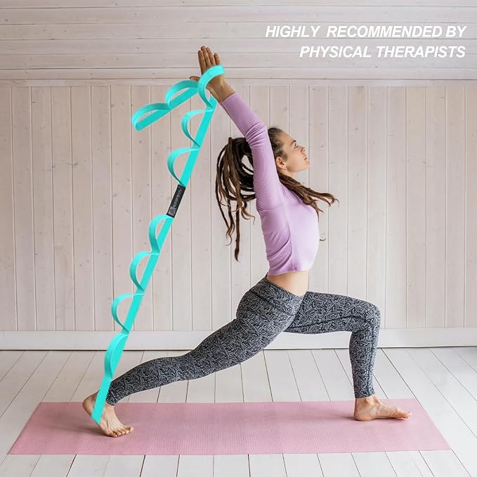 Premium Durable Stretch Straps with Loops, Stretching Strap for Physical Therapy, Multi-Loop Yoga Strap Fitness Exercise Strap for Yoga, Pilates, Dance, Flexibility&Exercise-GravixFit