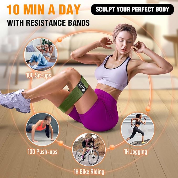 Fabric Resistance Bands for Working Out - Exercise Bands for Women and Men, Booty Bands for Legs and Glute, Yoga, Pilates, Rehab, Fitness and Home Workout-GravixFit